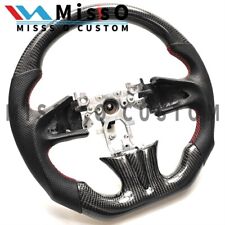 Real Carbon Fiber Q50 Steering Wheel Red Line Black Leather Flat Bottom 2014 Up