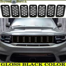 For 2017-20 2021 Jeep Grand Cherokee 7pc Grill Cover Overlay Insert Gloss Black