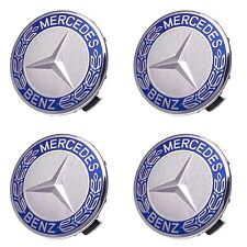 Set Of 4 Mercedes-benz 75mm Classic Dark Blue Wheel Center Hub Caps Amg Wreath