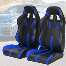 Pair Reclinable Racing Car Seats Adustable Regulator Double Slide Black Blue