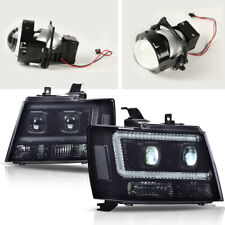 Fit For 07-14 Chevy Avalanche Tahoe Suburban Dual Led Projector Headlights Smoke