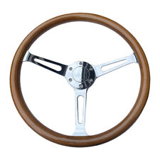 15 Silver Chromed Spoke 1.75 Depth Classic Wooden Steering Wheel 6 Bolts