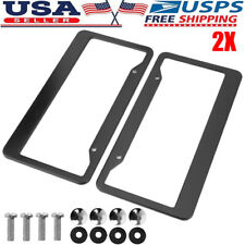 2pcs Black Stainless Steel Metal License Plate Frame Tag Cover Screw Caps Us