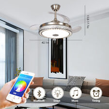 42 Ceiling Fan With Led Light Bluetooth Speaker Retractable W Remote 