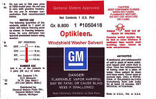 Chevy Optikleen Windshield Wiper Washer Glass Solvent Bottle Decal Sticker Nos