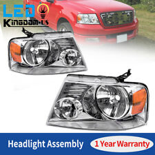 For 2004-2008 Ford F-150 F150 Chrome Housing Amber Side Headlights Headlamps Set