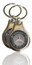 2 Pack Of Mercedes Benz Key Chain Key Ring Chrome Finish With 1 Glass Dome.