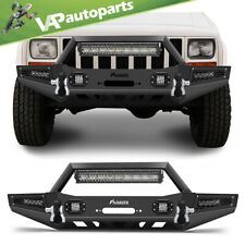For 1983-2001 Jeep Cherokee Front Bumper Wwinch Plate Led Lights D-rings