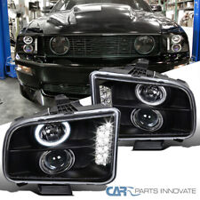For 05-09 Ford Mustang Matte Black Led Halo Projector Headlights Head Lamps Pair