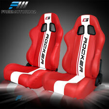 Adjustable Universal Racing Bucket Seats Red White Pu Pair 2 Dual Sliders