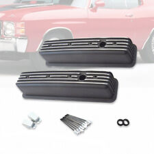 Black Tall Aluminum Finned Center Bolt Vortec Valve Covers Fit Chevy 350 383