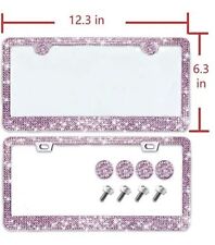 Bling Rhinestones License Plate Frame 2pcs Sparkling Pink Crystal Diamond