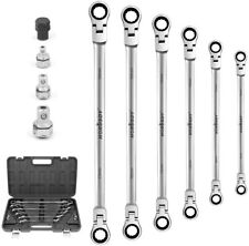 10 Extra Long Ratcheting Wrenches Spanner Double Box End Flex-head Drive Adapter