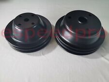 Sbc Small Block Chevy 2 Groove Black Steel Long Water Pump Pulley Kit 350 Lwp
