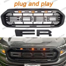 Black Front Grille Fit For Ford Ranger 2019-2023 With Led Lights Plug And Play
