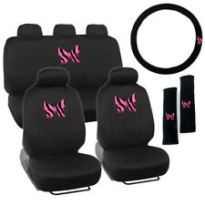 Pink Butterfly Zebra Stripes Front Back Car Seat Covers Steering Wheel Cover Set
