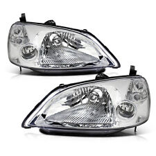 For 2001 2002 2003 Honda Civic Chrome Clear Headlights Assembly Lamps Set