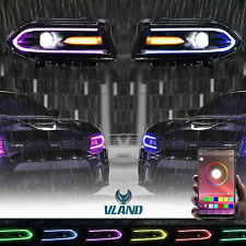 Pair Led Rgb Colorful Lights Drl Projector Headlight For 2015-20 Dodge Charger