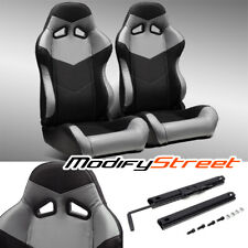 2 X Blackgrey Pvc Leather Leftright Reclinable Racing Seats Slider