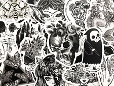 50 Cool Black And White Goth Laptop Stickers Dark Skull Tattoo Decals