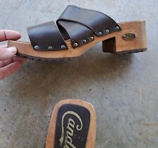 Vtg 90s Candies Leather Wood Platform Mule Sandals Made In Brazil Size 7 12