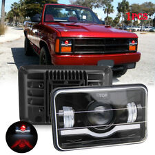 For Dodge Dakota 1987-1995 Truck Black 4x6 Led Headlights Hi-lo Beam Red Drl