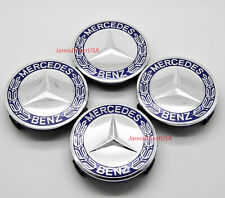 Set Of 4 Mercedes-benz Dark Blue Chrome Rim Center Hub Wheel Caps Cover 75mm Amg