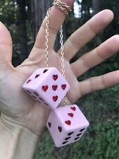 Fuzzy Pink Dice Heart Car Charm Hanging Ornament Cute Dangler Soft Accessory