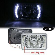 2pcs 4x6 Inch White Halo Led Headlights Lamps Sealed Beam Glass Lens Chrome H4