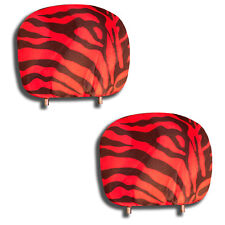 Zebra Print Headrest Covers Black Red Pair 12 X 9 Universal