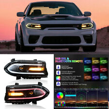 Pair Led Rgb Color Change Front Projector Headlights For 2015-2020 Dodge Charger