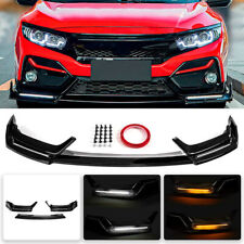 For 17-21 Honda Civic Si Hatchback Blz Style Gloss Black Led Front Bumper Lip