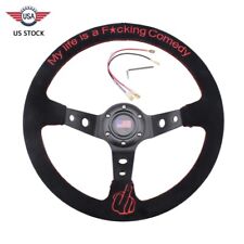 Racing 14 Suede Leather Steering Wheel Red Embroidery Deep Dish 95mm Drifting