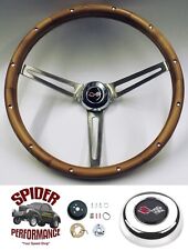 1968-1972 Corvette Steering Wheel Crossed Flags 15 Muscle Car Walnut Wood