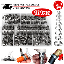 101pcs Adjustable Hose Clamps Worm Gear Stainless Steel Clamp Assortment Set