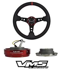 Vms Racing Red Leather 350mm Steering Wheel Quick Release For Mitsubishi
