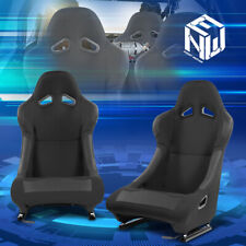 2pcs Universal Black Woven Leather Fixed Back Racing Bucket Seat W Sliders