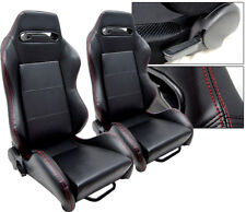 2 X Black Pvc Leather Red Stitch Racing Seats For Ford Mustang Cobra New