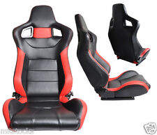 2 Black Red Leather Racing Seats Reclinable Sliders Volkswagen New 