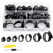 60pcs Hose Clamp Set Black Stainless Steel Adjustable Worm Gear Clamps Universal