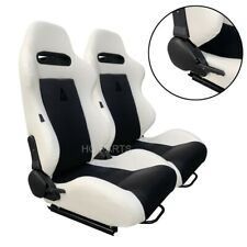 2 X Tanaka White Pvc Leather Black Suede Adjustable Racing Seats For Chevy 
