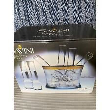 Savini Crystal Vodka Set 7 Piece 24 Kt Gold Hand Decorated Excellent Condition