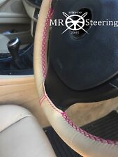 Fits Vw Eurovan 92-03 Beige Leather Steering Wheel Cover Hot Pink Double Stitch