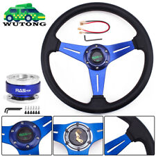 14 350mm Jdm Flat Dish Racing Steering Wheel W Blue Ball Quick Release Adapter