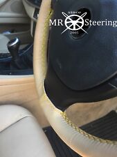 For Vw Eurovan 92-03 Beige Leather Steering Wheel Cover Yellow Double Stitching