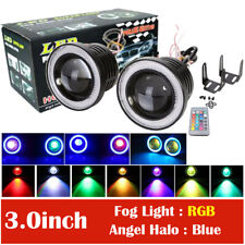 Pair 3 Rgb Led Projector Fog Lights Driving With Blue Cob Angel Eyes Halo Rings