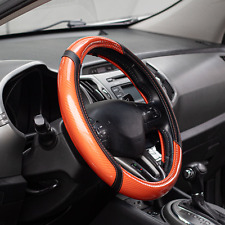Steering Wheel Cover Orange Carbon Fiber Standard Size Medium 14.5-15.5 Inch