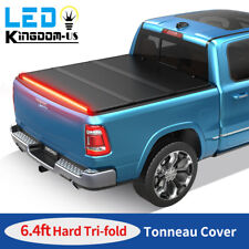 6.4ft Hard Tri-fold Tonneau Cover For 2002-2023 Dodge Ram 1500 Wled Light Strip