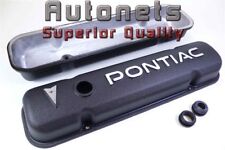 55-81 Pontiac Logo Black Powder Coat Cast Aluminum Valve Cover 287 326 400 455