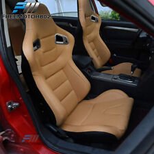 Adjustable Universal Racing Seat Pair Brown Pu Carbon Leather 2 Dual Sliders